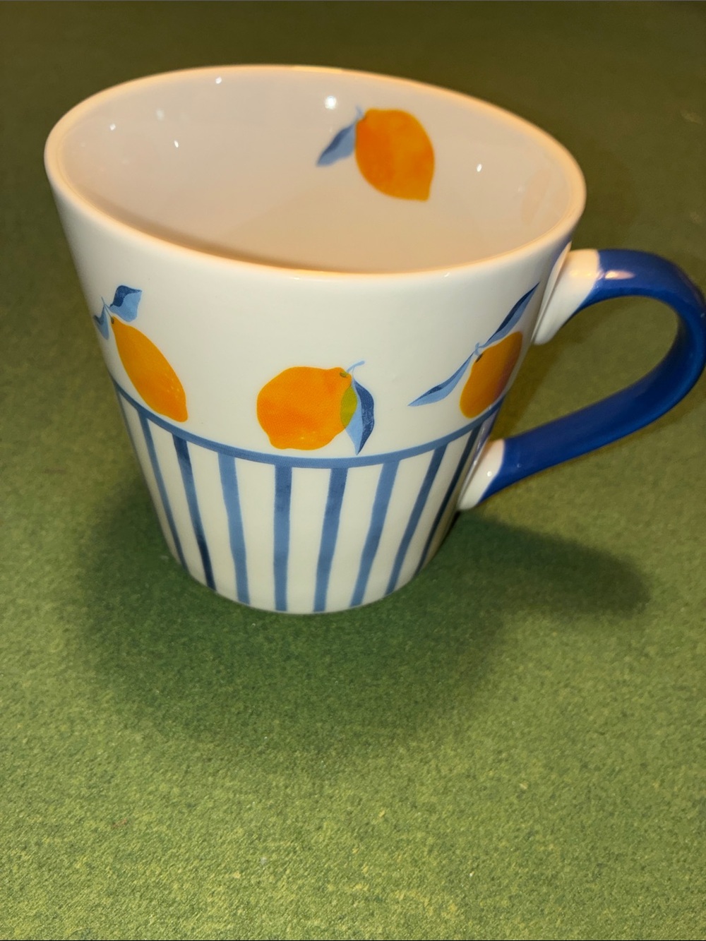Ceramic Citrus Accent Mug with Blue Handle